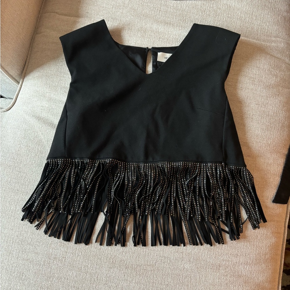 Sparkly fringed top with light padded shoulders